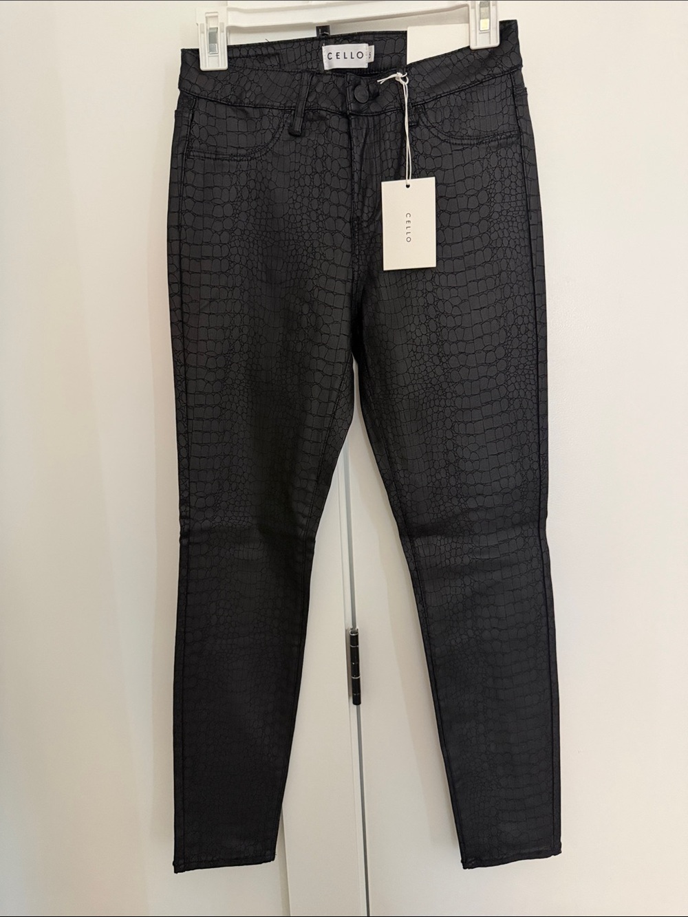 Cello Black Croc-Embossed Skinny Jeans